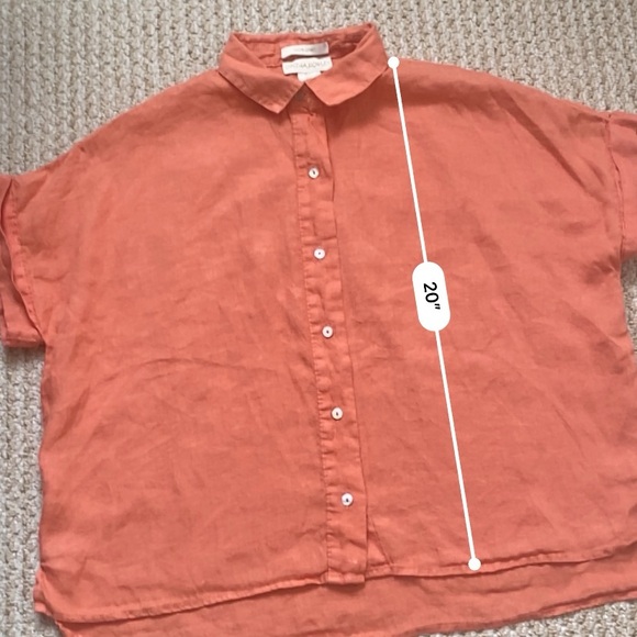 CYNTHIA ROWLEY | 100% Linen Coral Pink Shirt Size Small - Picture 6 of 8